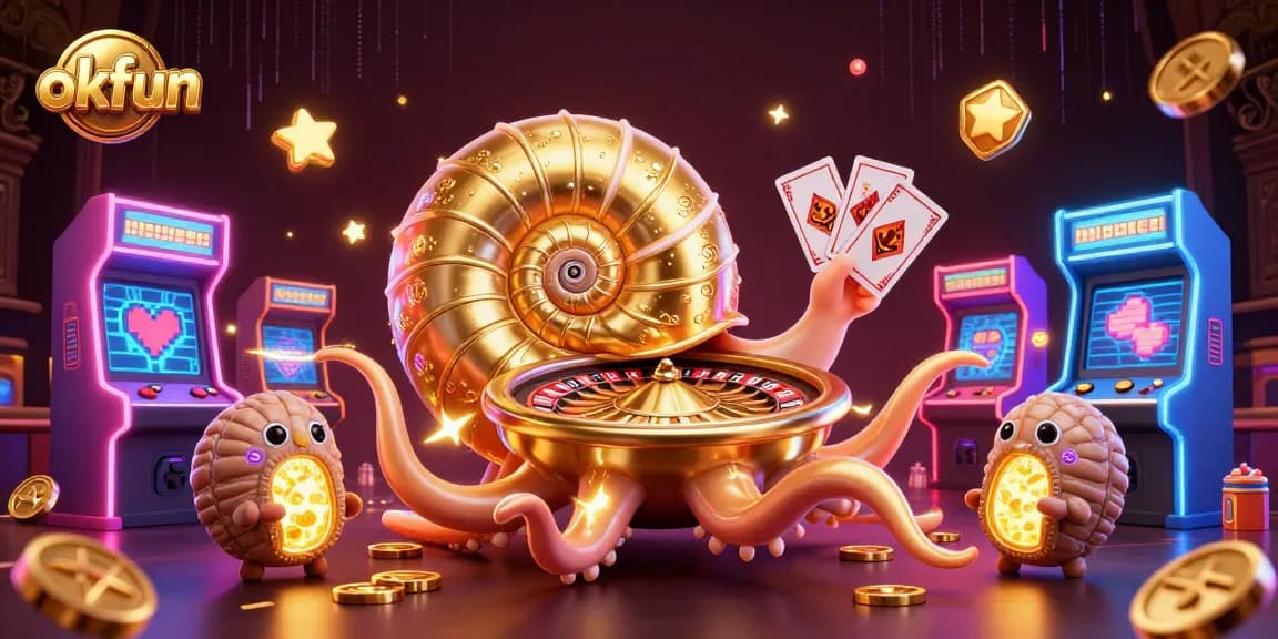 Play exciting games at okfun while enjoying a vibrant, dynamic casino atmosphere with 3D elements.