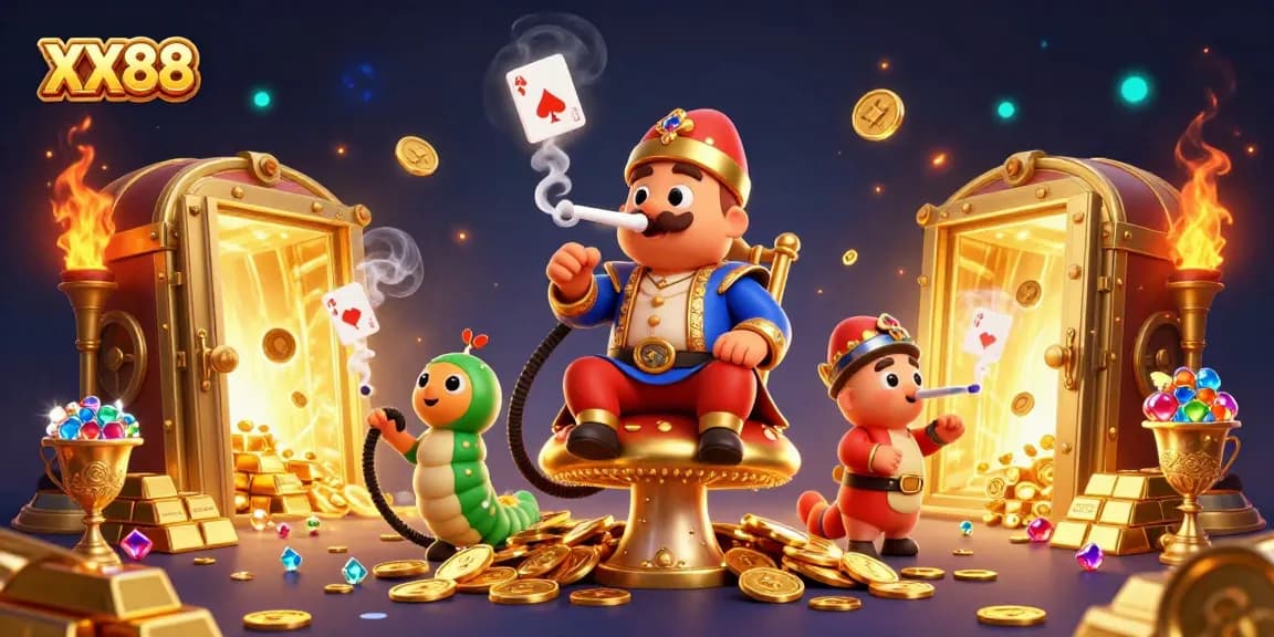 Experience winning strategies at XX88 Casino, featuring a vibrant gaming scene with golden treasures.