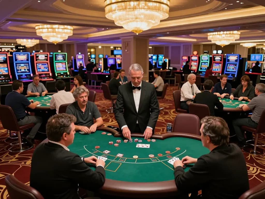 Engaging players at poker tables in a luxurious casino, showcasing gen-e strategies and excitement.