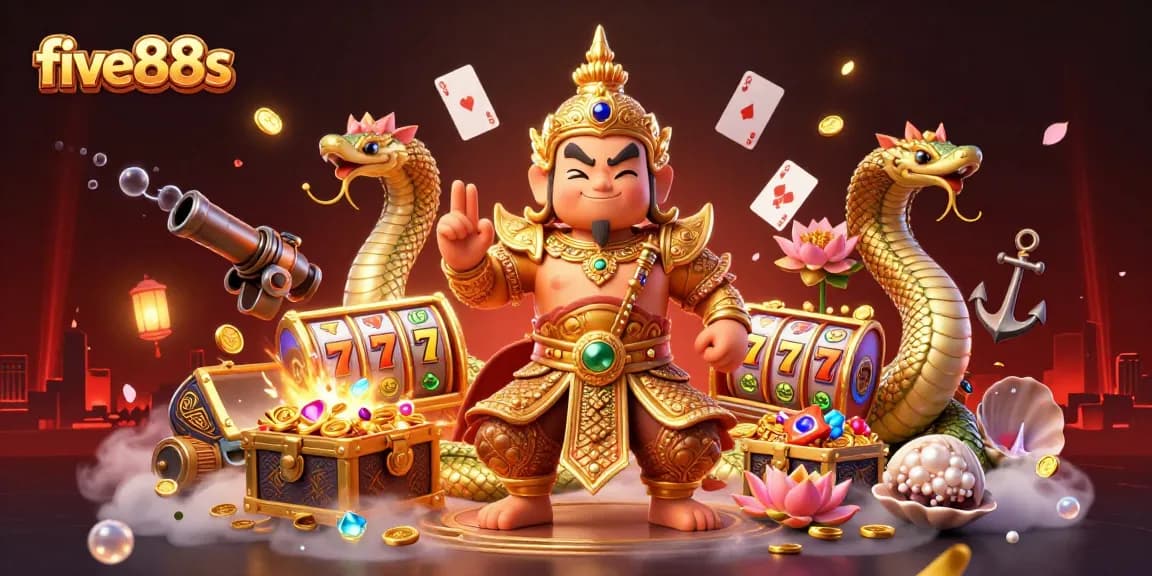 Experience the thrill of gaming at five88s with a vibrant underwater scene featuring golden treasures and lively characters.