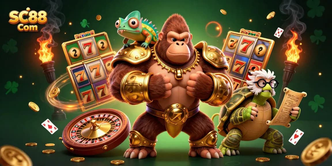 Experience thrilling gambling action with SC88 Com in this vibrant 3D illustration featuring casino elements.