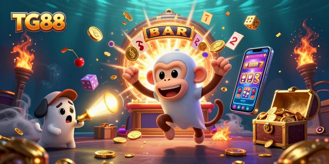 Experience the thrilling excitement at TG88 casino with golden symbols and playful characters.