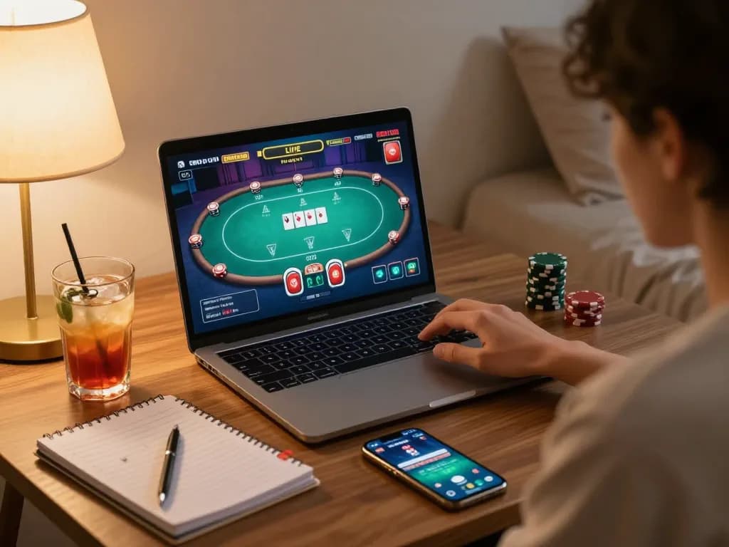 Engaging in online gaming at home with 78wintl, showcasing a cozy setup for responsible gambling.