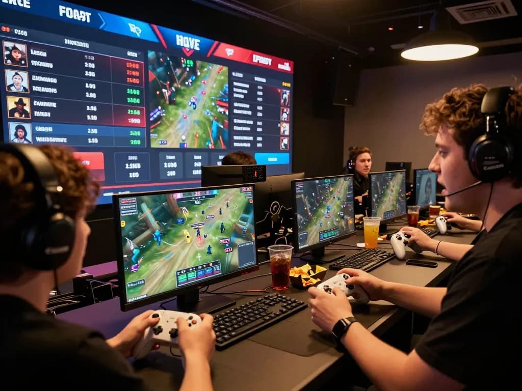 XX88 esports betting scene showing live odds update and excited player with controller