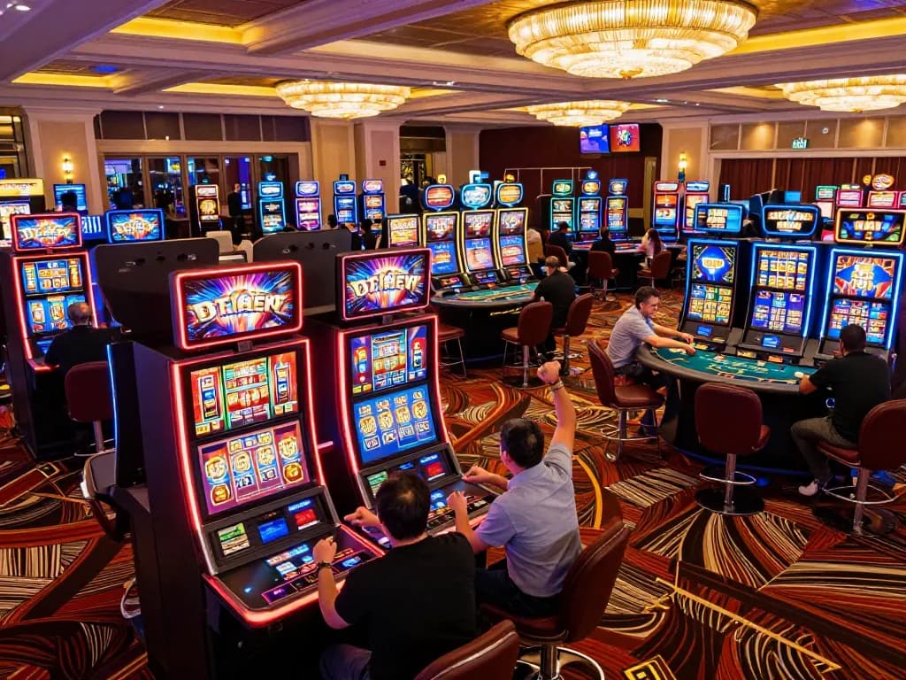 Players enjoying a winning moment at DT68's casino floor filled with thrilling slot machines and gaming tables