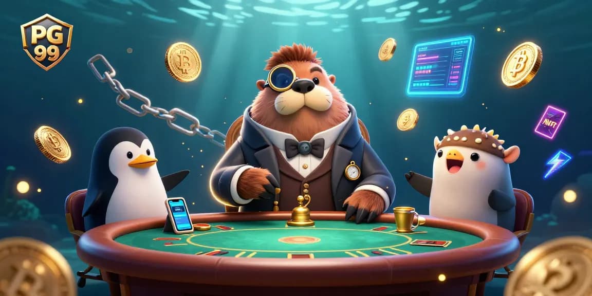 Engage in thrilling poker action with PG 99's jolly walrus at a vibrant underwater casino.
