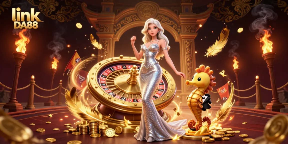 Experience thrilling gaming with link DA88 at vibrant virtual casino featuring elegant characters.