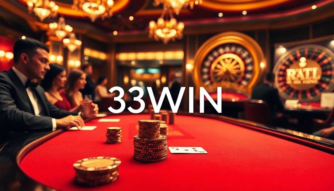Players strategizing in a luxurious casino scene showcasing the excitement of 33WIN.