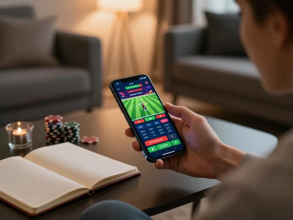 Engaging with the 888b app for sports betting in a cozy home environment.