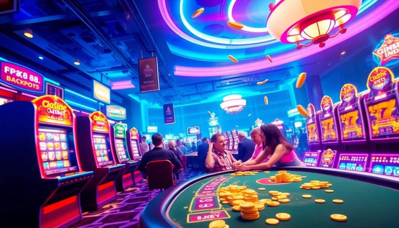 Exciting digital casino scene showcasing king88 with vibrant gaming elements and enthusiastic players.