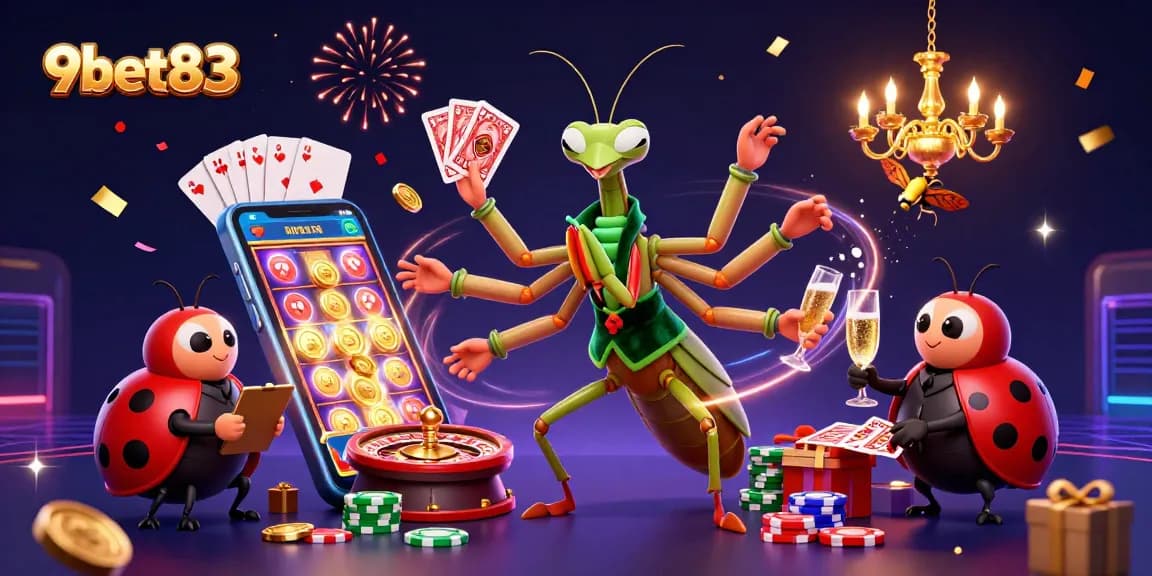 Experience the thrill of 9bet83 with vibrant games and engaging characters in a dynamic casino scene.