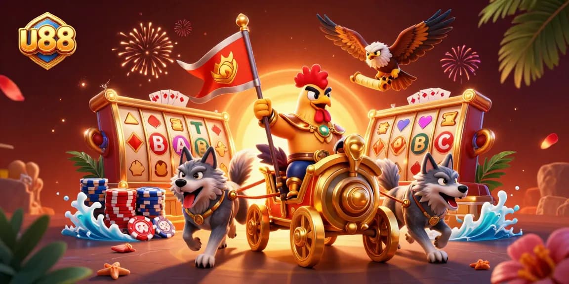 Experience thrilling gameplay at u88 online casino with vibrant characters, slots, and festive elements.