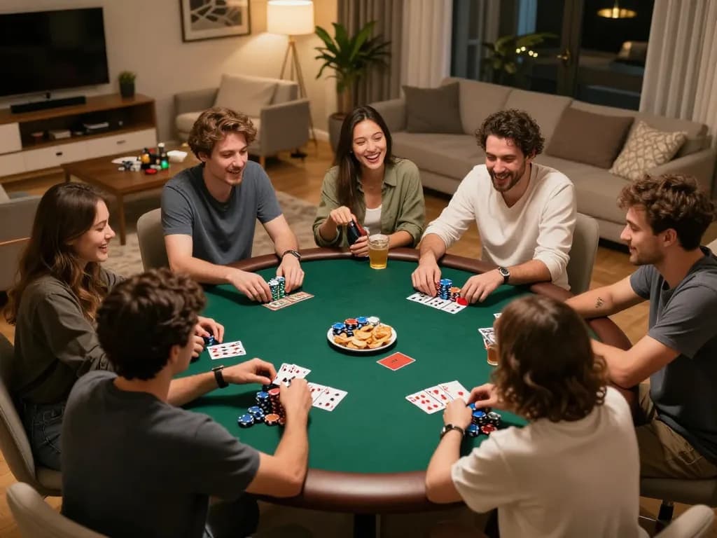 Players enjoying a friendly poker night at home while using LC88 for an engaging experience.
