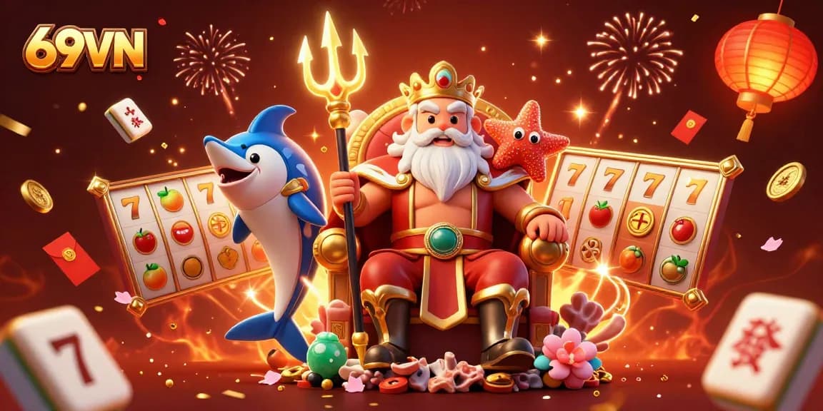 Experience the thrill of winning at 69VN with vibrant slot symbols and a dynamic casino atmosphere.