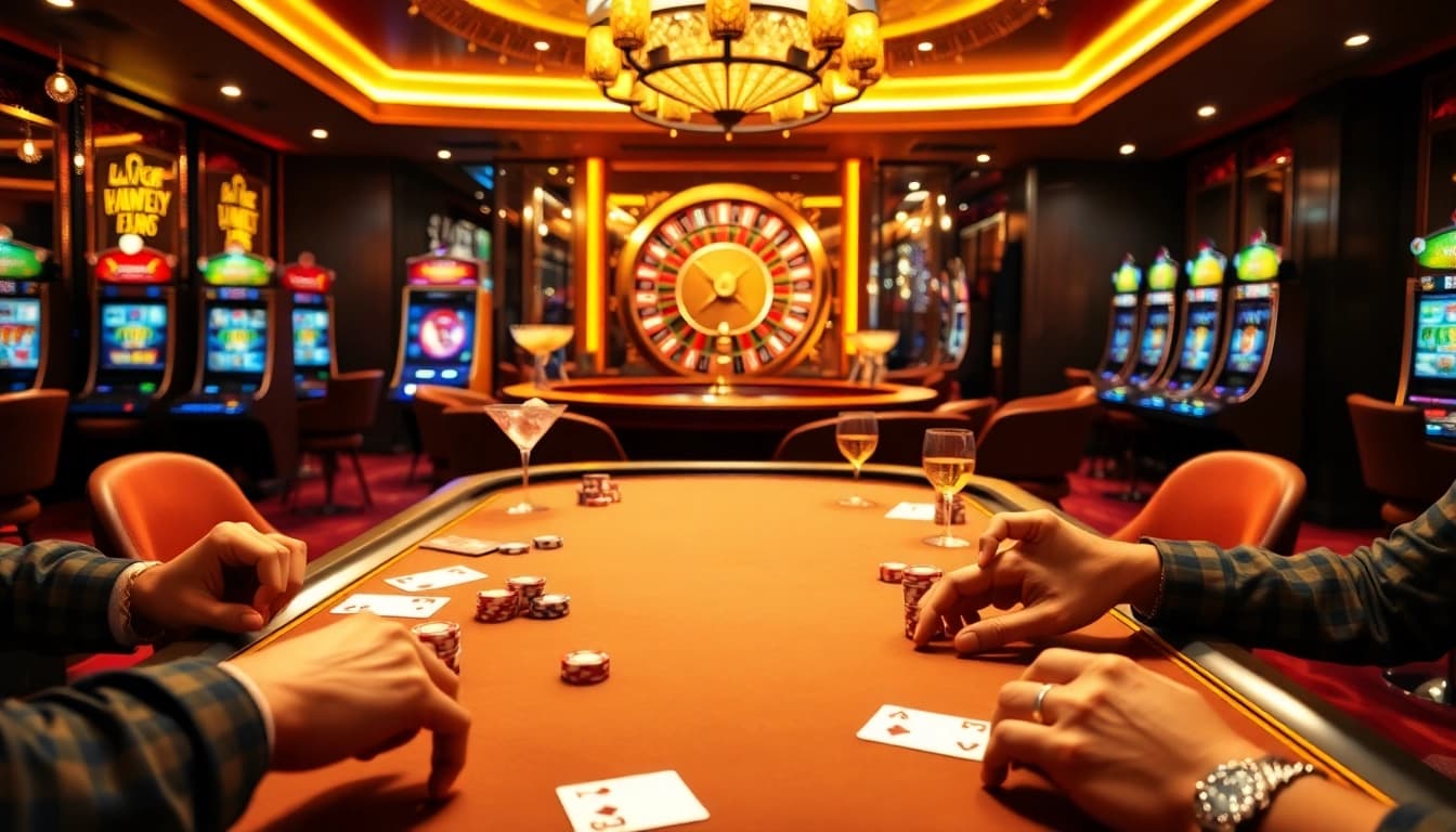 High-stakes poker at 98win casino with luxury ambiance and engaged players.