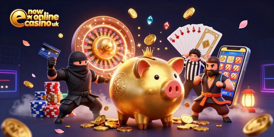 Win big at new online casinos UK with oversized characters in an action-packed 3D illustration.