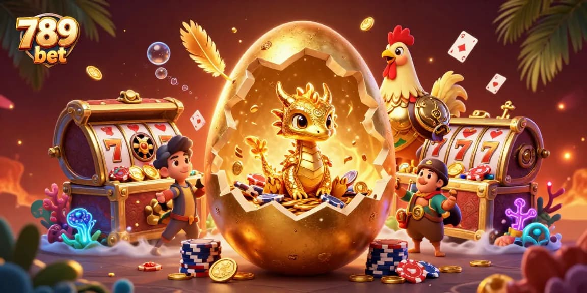 Win at 789 bet with vibrant 3D illustration of a golden dragon and poker chips amidst rich casino decor.