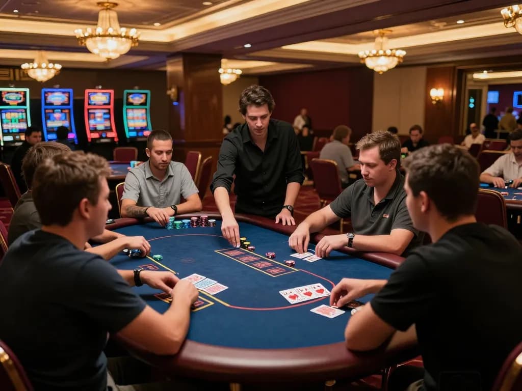 Tic88 poker tournament in a luxurious casino showcasing vibrant gameplay and strategic moments