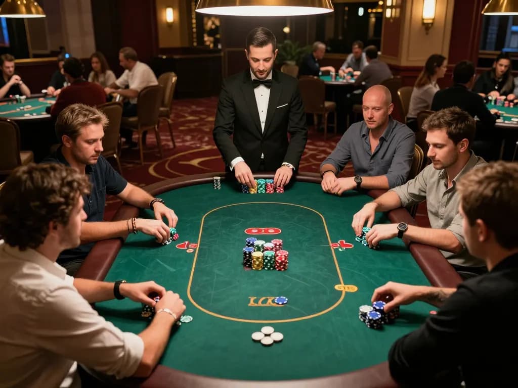 Twiin68 players strategizing their winning moves at an exciting casino poker table.