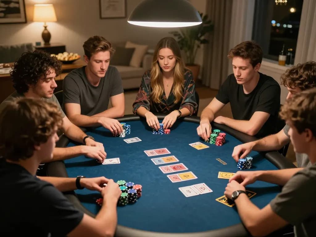 Play poker with friends at home while enjoying snacks and drinks for a fun, engaging vu88 experience.