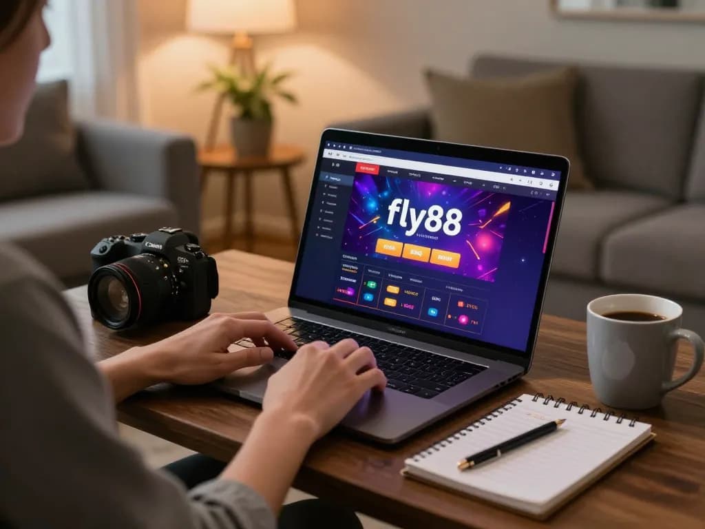 Play exciting games on the fly88 platform using a laptop in a cozy home setting