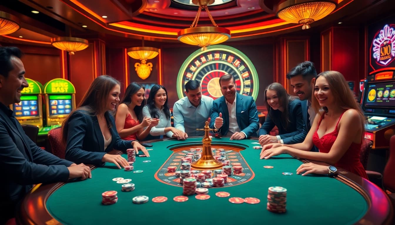 Engaging players at a vibrant table showcasing casino excitement at https://88new.autos/ with colorful chips and cards.