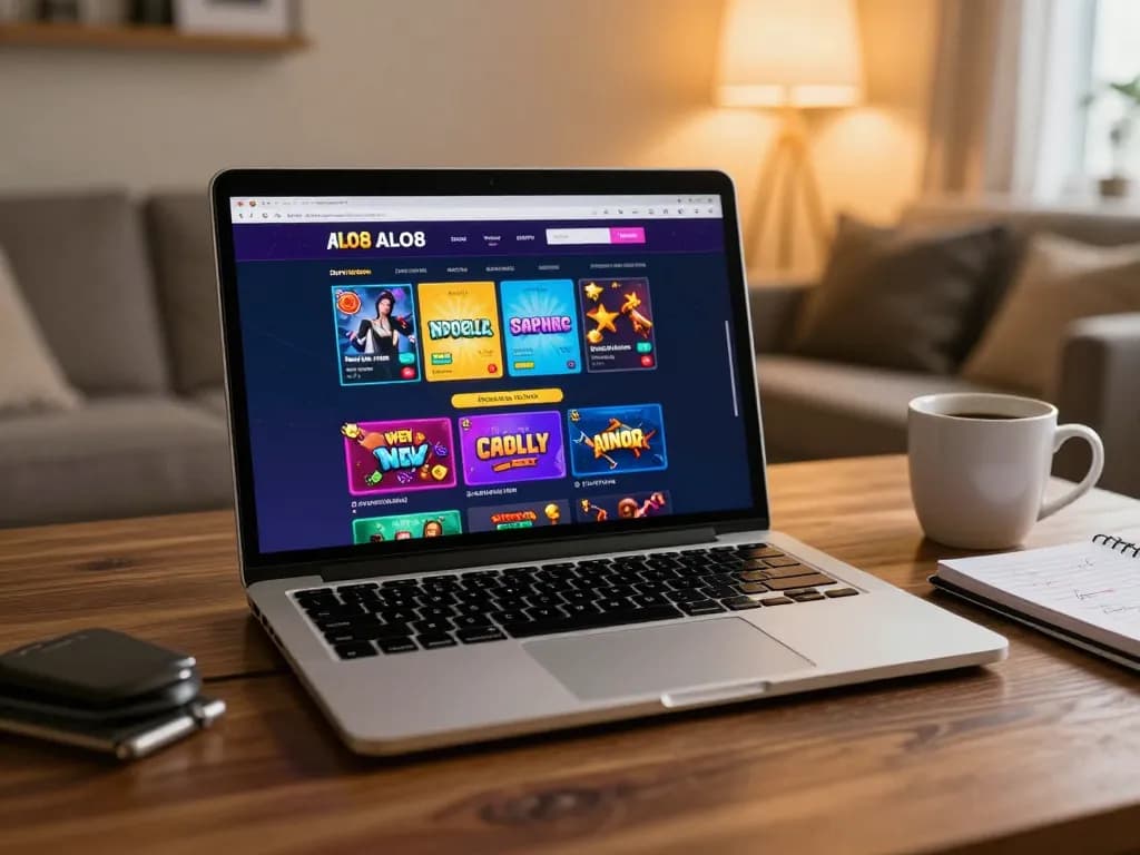 Engaging online setup showcasing ALO8 gaming interface with strategy notes and a cozy atmosphere.