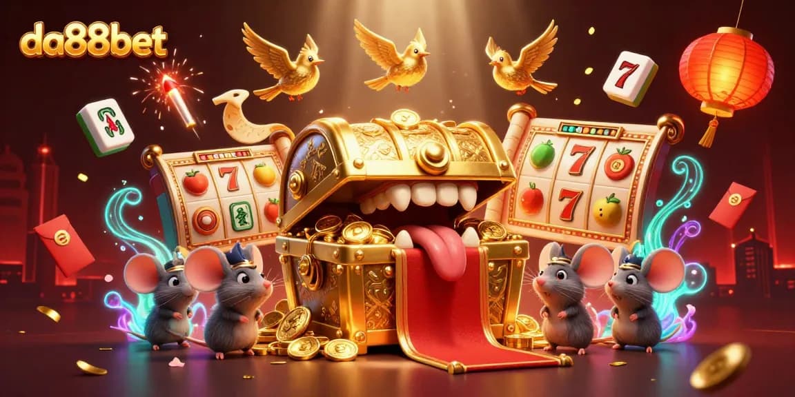 Experience the thrill of gaming at da88bet with a vibrant casino illustration showcasing treasure and luck.