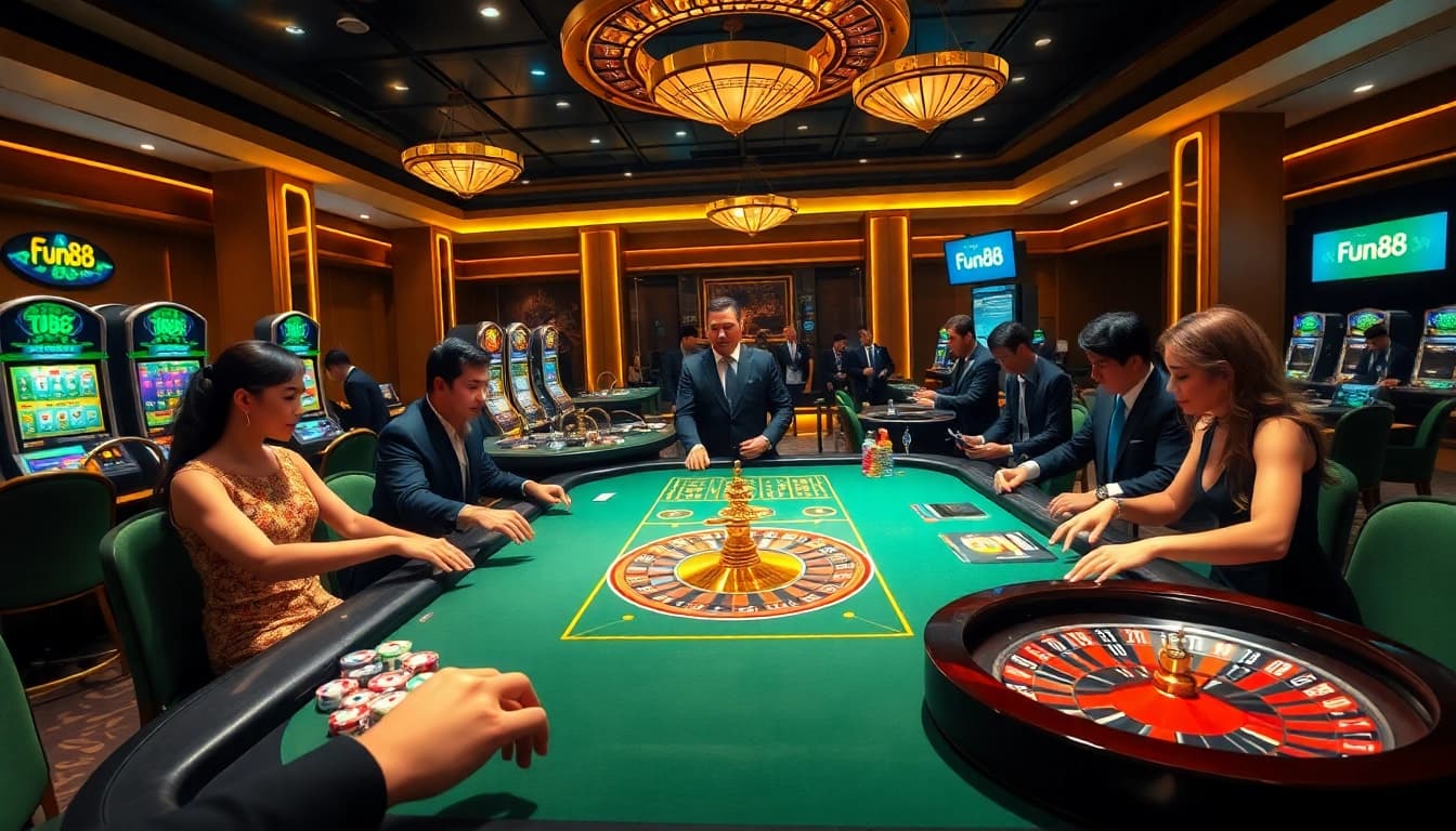 Experience gaming excitement at Fun88 with vibrant casino tables and engaging gameplay.