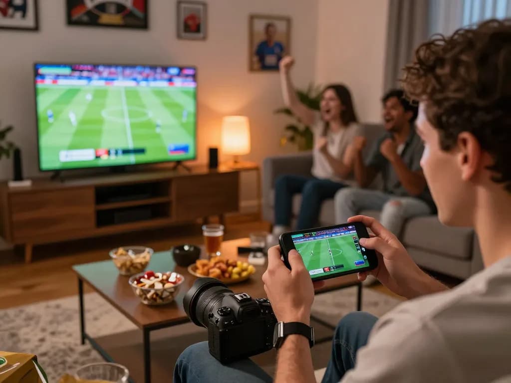 Placing a live แทงบอล bet on a smartphone while watching a football match.