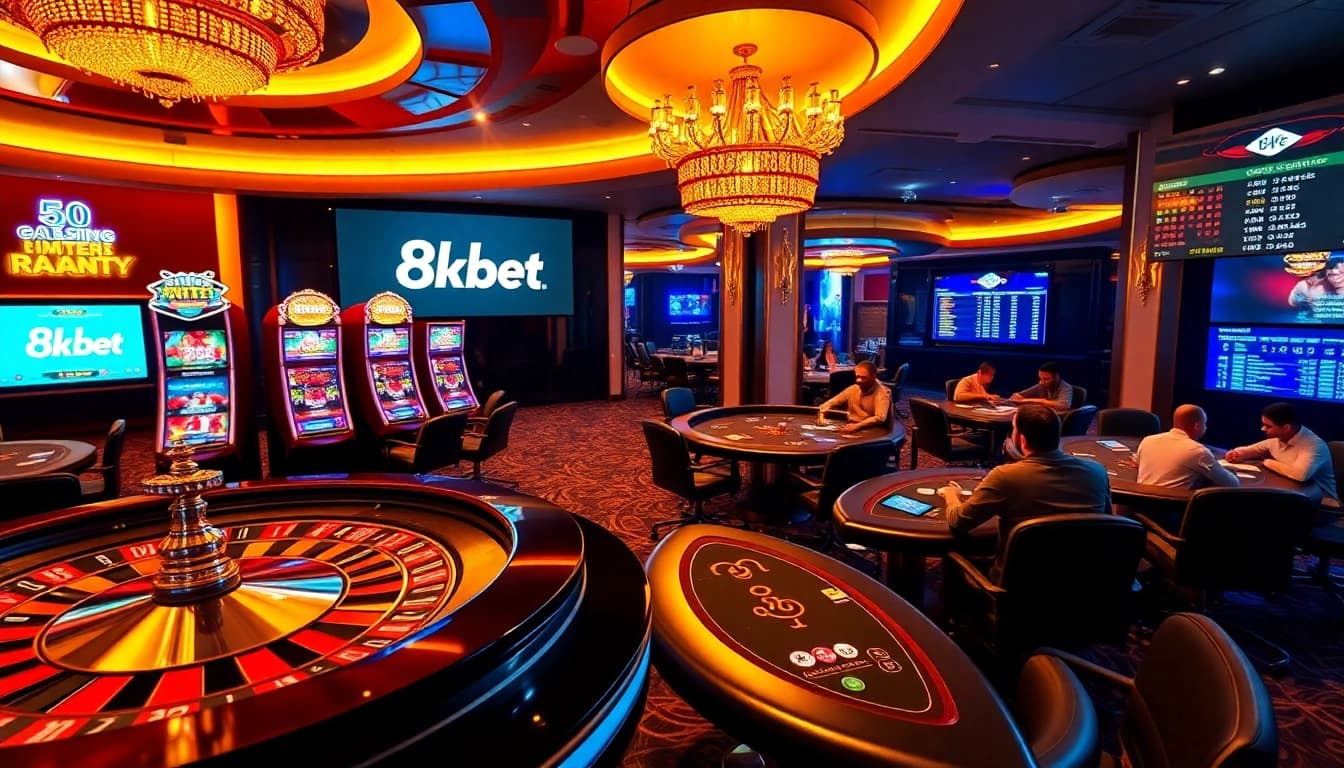 Join the excitement of 8kbet gaming with vibrant casino tables and engaging online slots.
