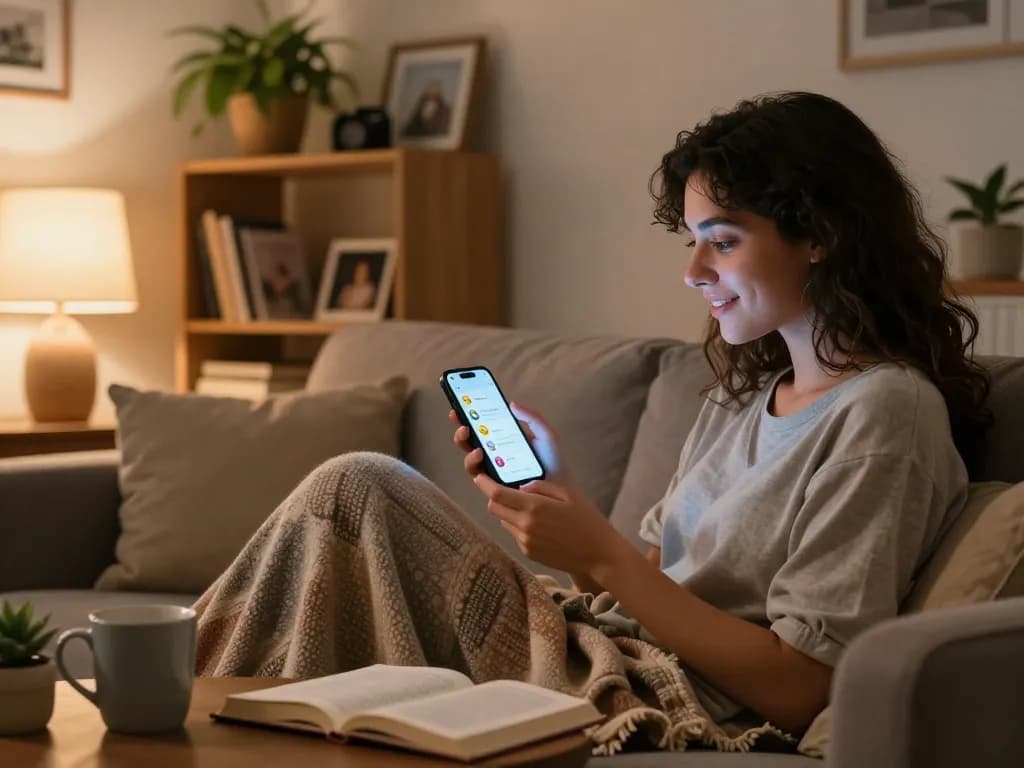 Young couple engaging in intimate AI sex chat on smartphone.