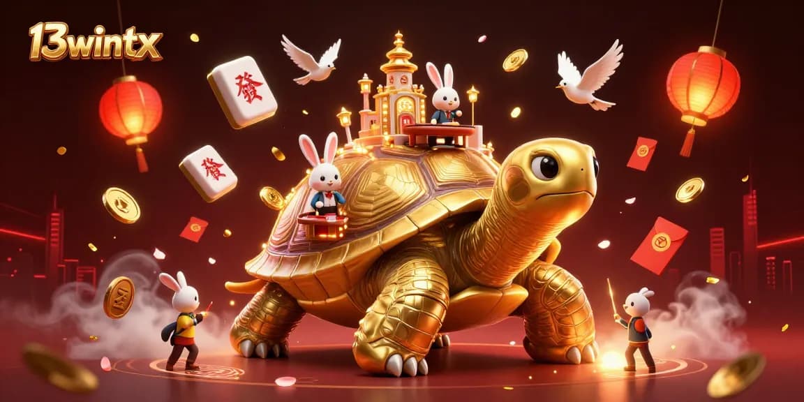 Experience winning thrills at 13wintx with a vibrant casino adventure featuring golden tortoise and rabbit dealer.