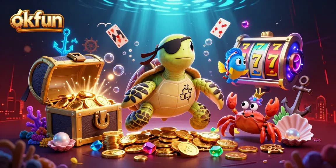 Engage in thrilling okfun casino games with a vibrant underwater scene showcasing animated characters and slot elements.
