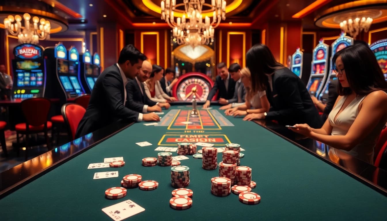Exciting casino gameplay at xx88 casino with vibrant poker chips and cards on a table.