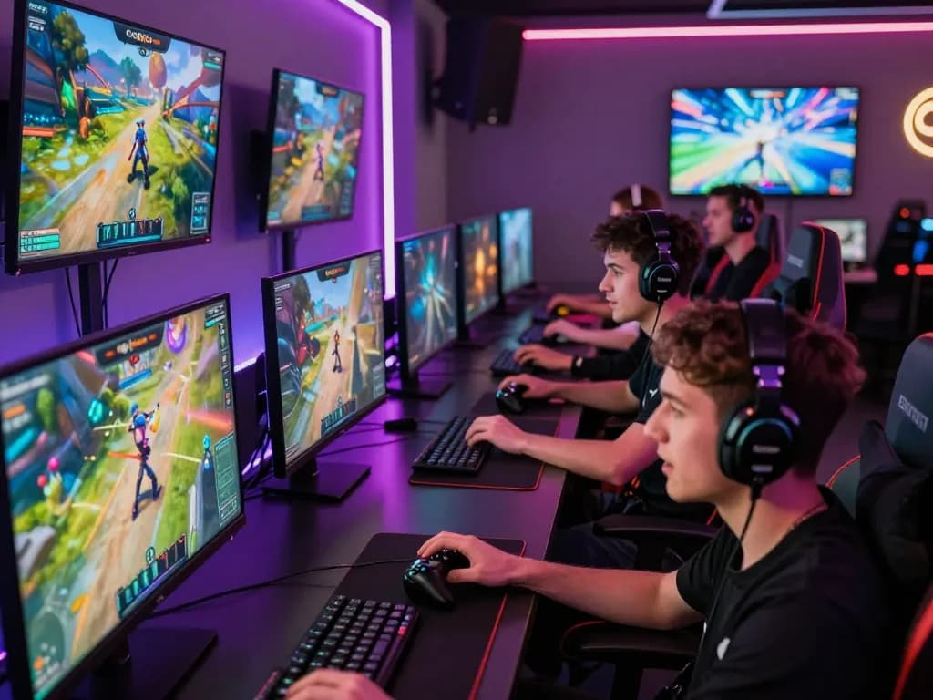 Players enjoying an engaging gaming experience on Onbet platform with neon visuals.