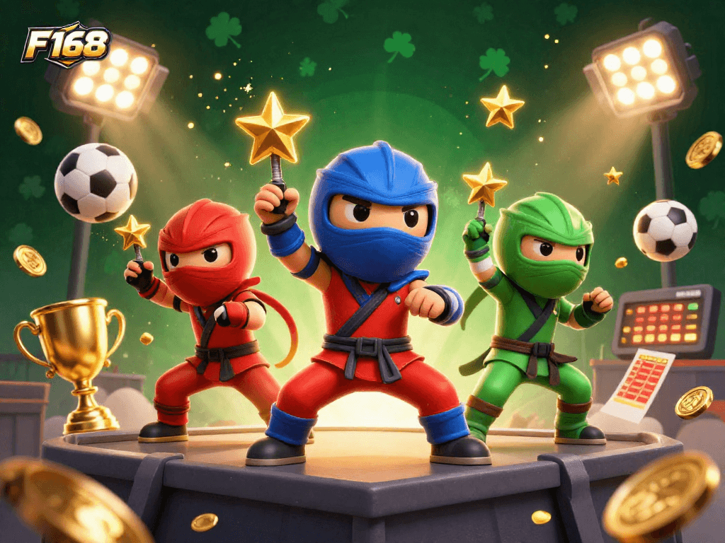 Engage in thrilling action with F168 as chameleon ninjas and sports elements collide in a dynamic online casino scene.