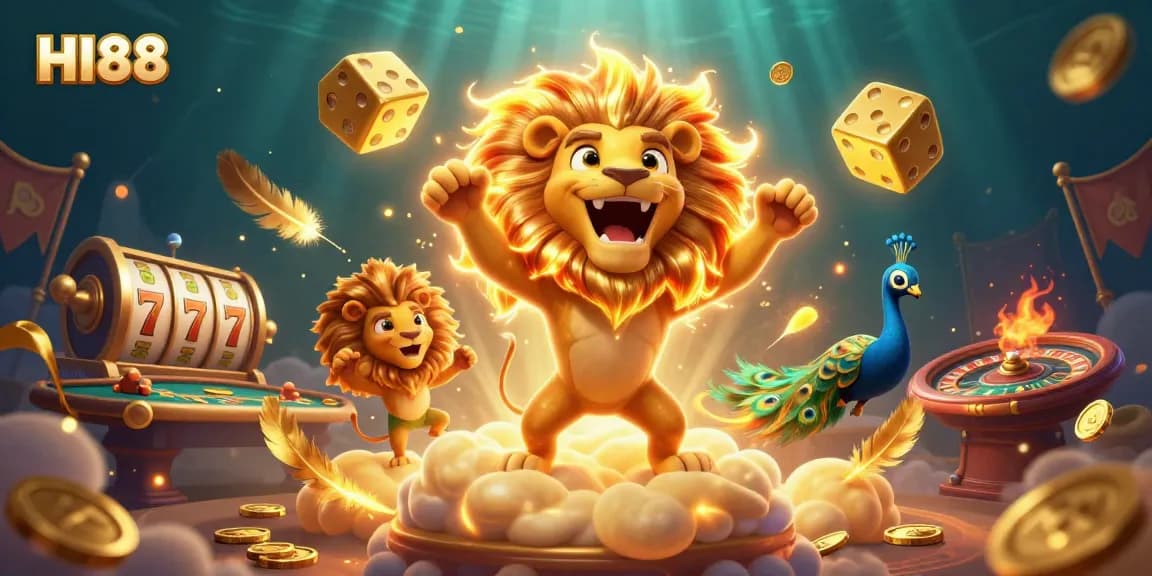 Experience thrilling wins at HI88 with a colorful casino scene showcasing slot reels and dynamic game elements.