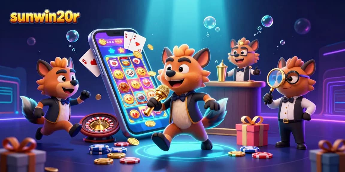 Experience the thrilling vibe of sunwin20r with hyenas at a comedic casino club, surrounded by dynamic gaming elements.