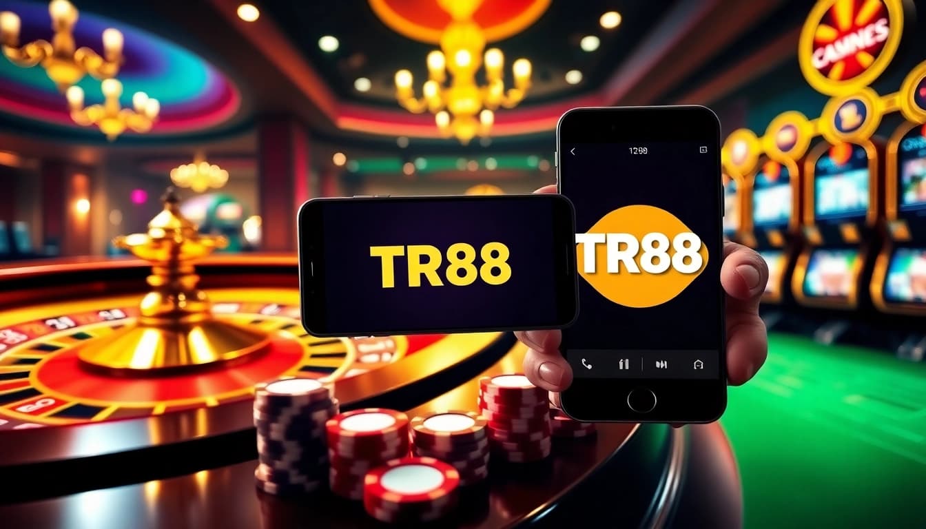 Experience the excitement of online gambling with the TR88 app at a vibrant casino scene.