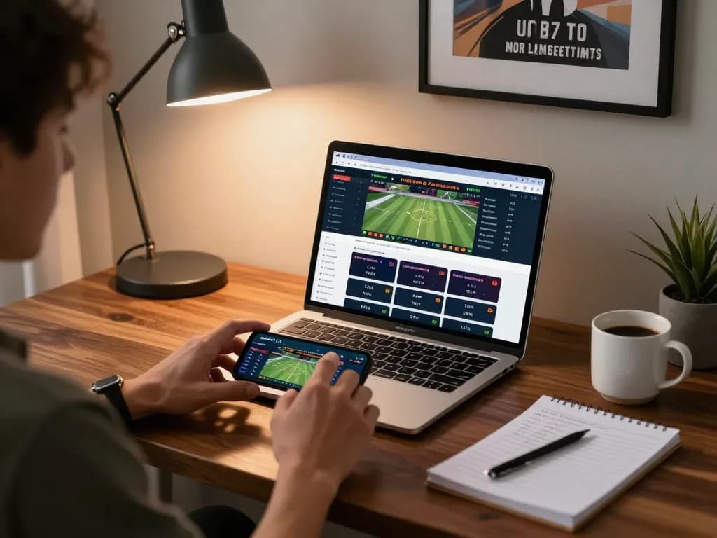 J88 sports betting on smartphone showcasing live game odds and strategic decisions in a cozy home office setting