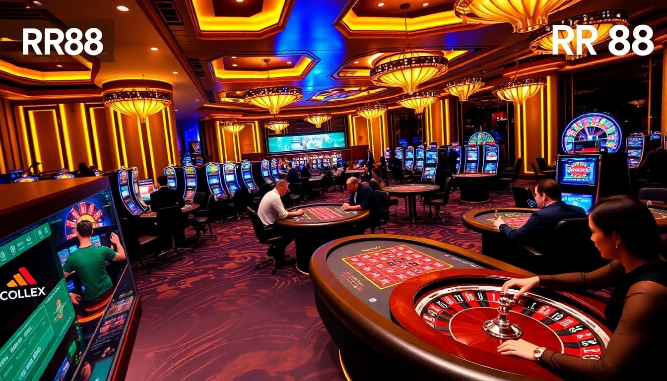 RR88 players enjoying an exciting gaming experience at a luxurious casino table.