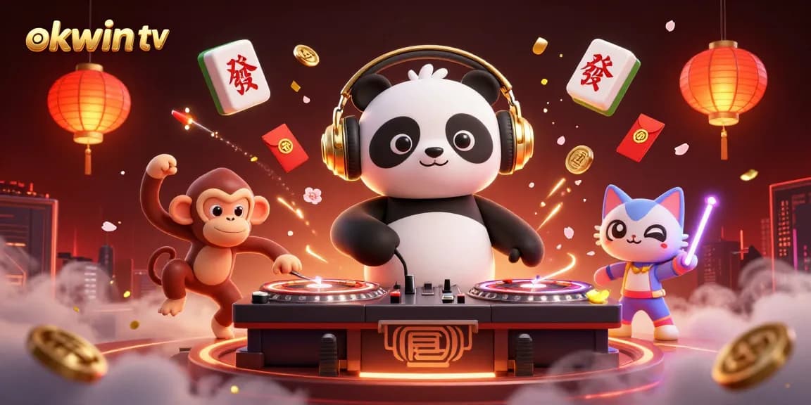 Engage with okwin tv's live gaming experience through a vibrant scene showcasing dynamic characters and festive elements.