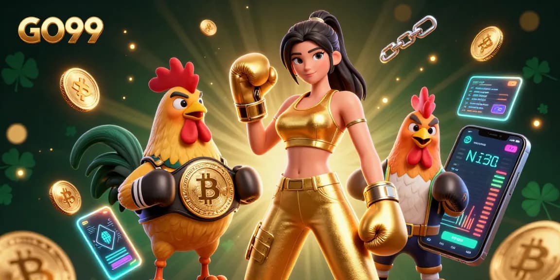 Experience GO99 thrilling casino excitement with a powerful woman and championship rooster in a dynamic gaming scene.