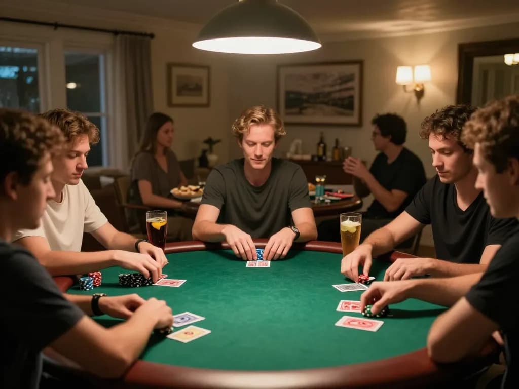 Engaging home poker game scene with friends showcasing Game bài đổi thưởng strategy and excitement
