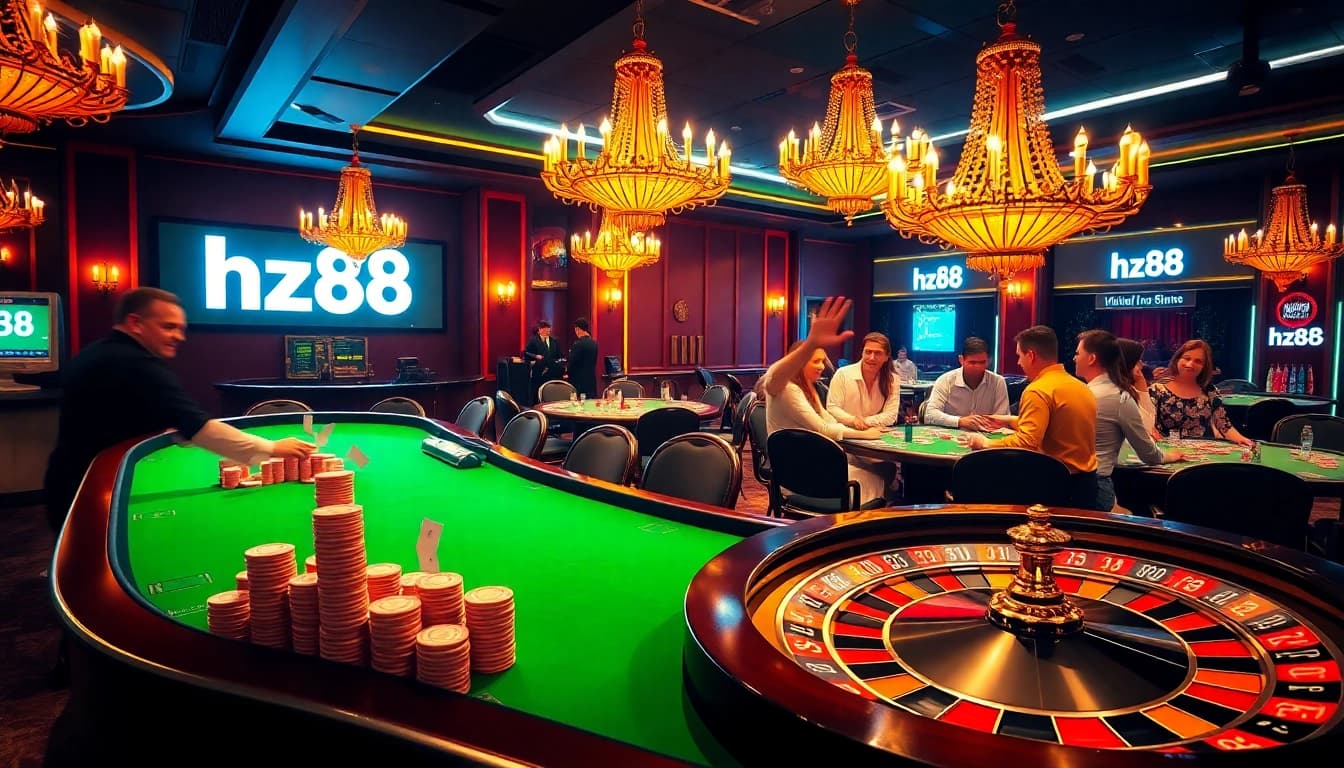 Experience the thrill of gaming at hz88 with vibrant casino tables and elegant decor.