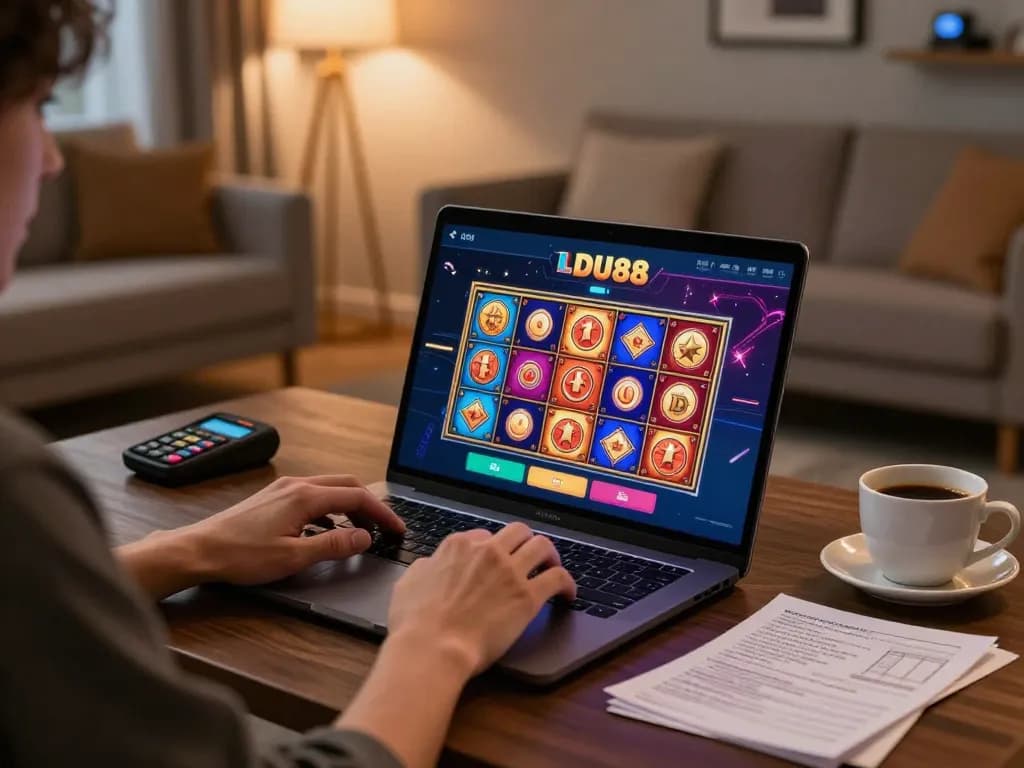 Player enjoying online gaming through the DU88 app in a cozy home setup.