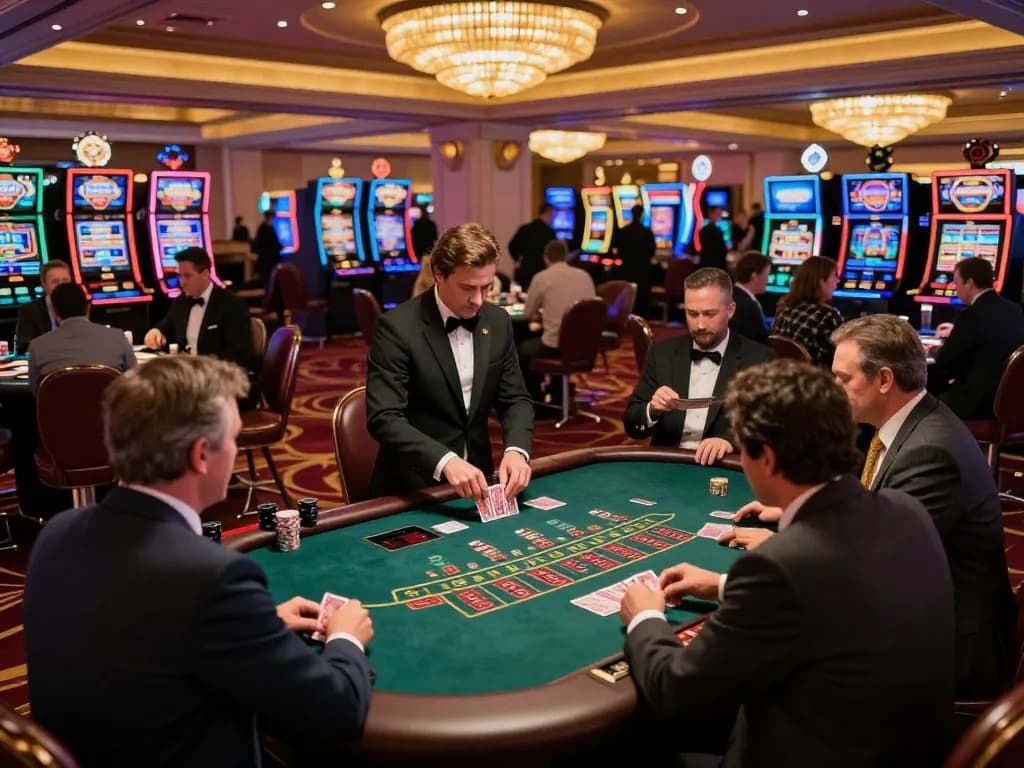 Watch players engage with blackjack at https://five88az.net/, showcasing strategic gameplay in a vibrant Vegas casino.