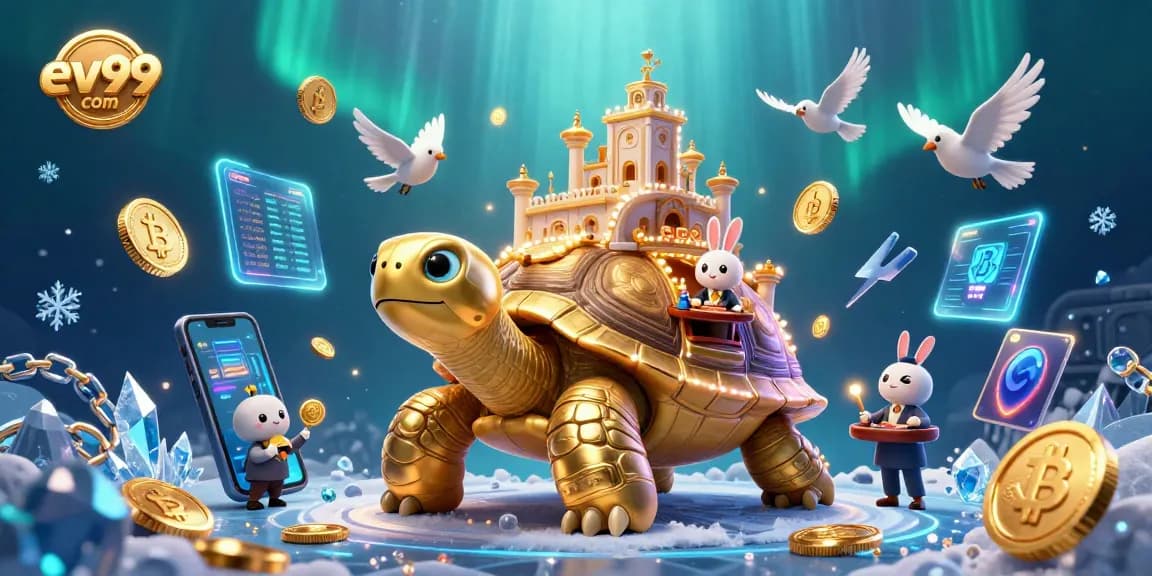 Experience thrilling gameplay with ev99 com's vibrant casino scene featuring a tortoise casino and animated elements.