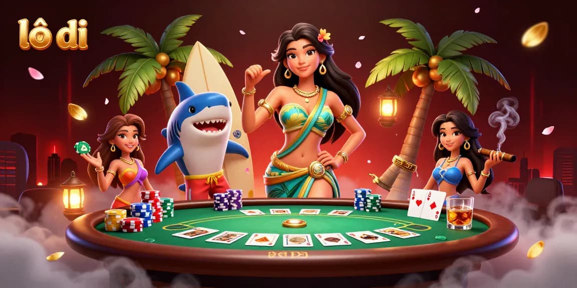 Experience thrilling lô đề action with vibrant characters and casino elements in this dynamic illustration.
